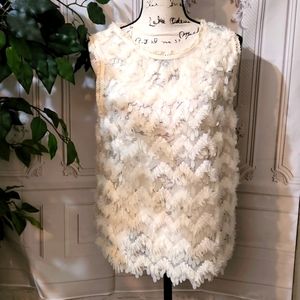 Anthropologie/Blue Tassel Sheer Embellished Top